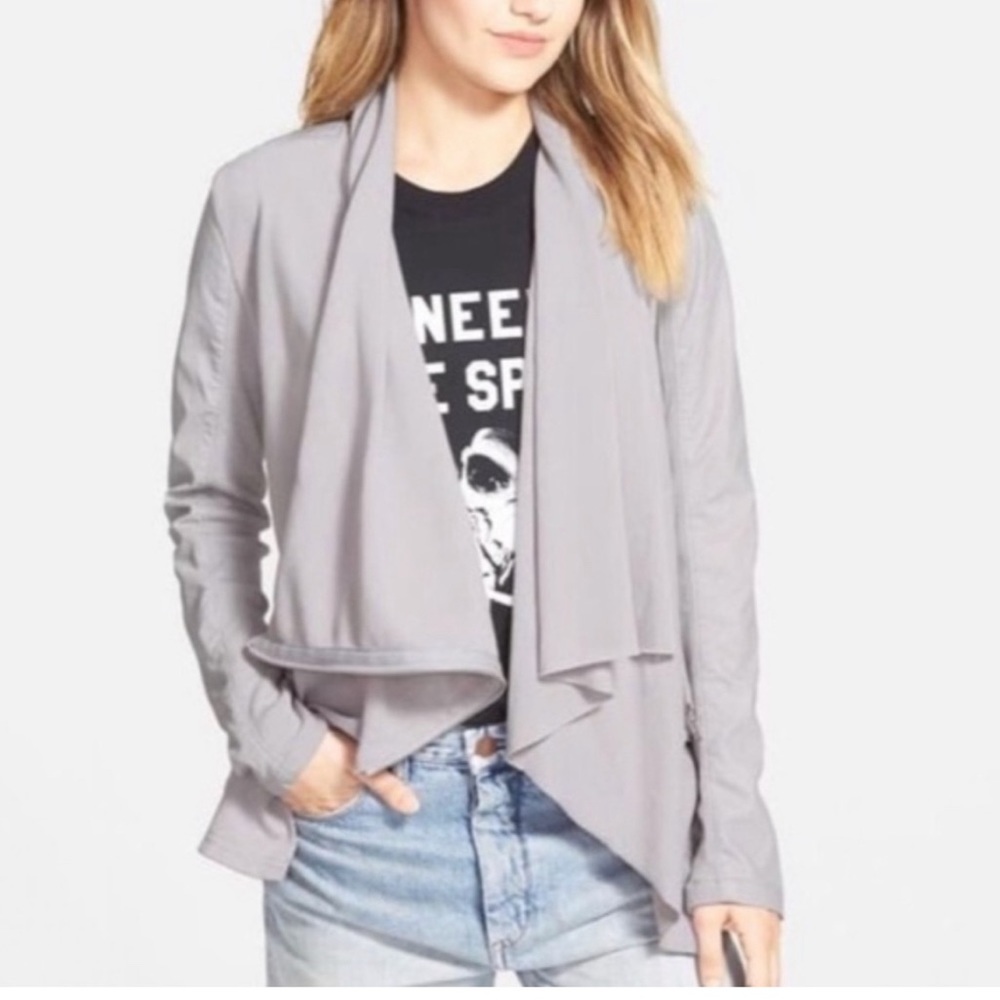 Blank NYC gray drape-front jacket